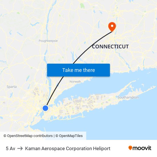 5 Av to Kaman Aerospace Corporation Heliport map