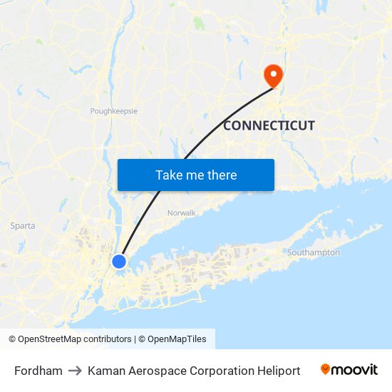 Fordham to Kaman Aerospace Corporation Heliport map