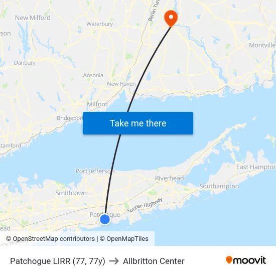 Patchogue LIRR (77, 77y) to Allbritton Center map