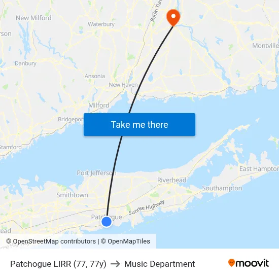 Patchogue LIRR (77, 77y) to Music Department map
