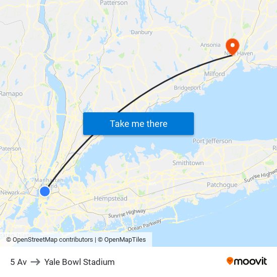 5 Av to Yale Bowl Stadium map
