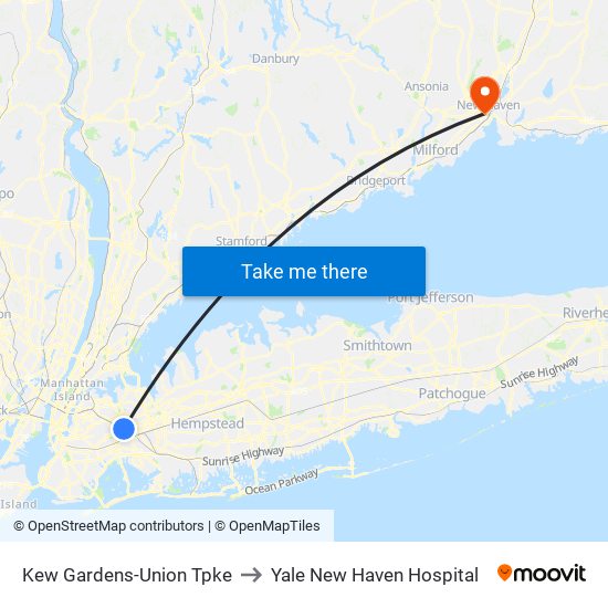 Kew Gardens-Union Tpke to Yale New Haven Hospital map