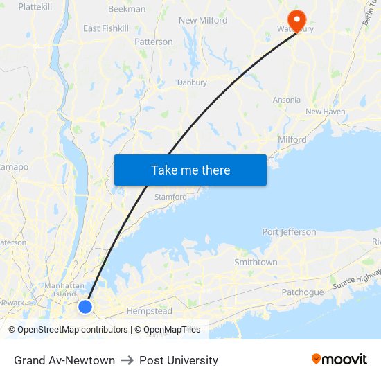 Grand Av-Newtown to Post University map