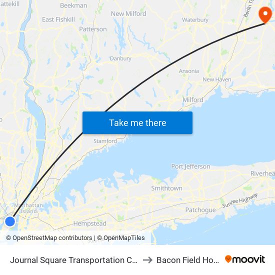Journal Square Transportation Center to Bacon Field House map