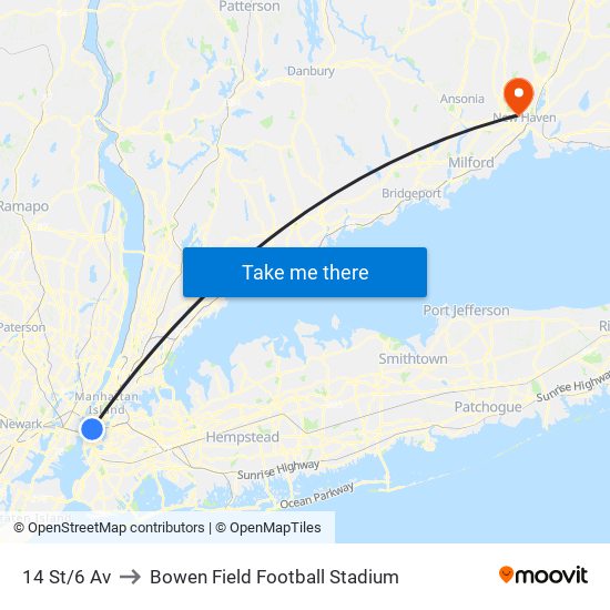 14 St/6 Av to Bowen Field Football Stadium map