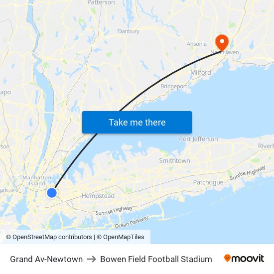 Grand Av-Newtown to Bowen Field Football Stadium map