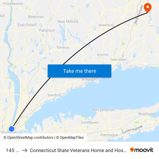 145 St to Connecticut State Veterans Home and Hospital map