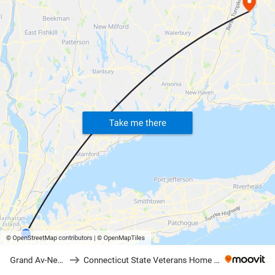 Grand Av-Newtown to Connecticut State Veterans Home and Hospital map