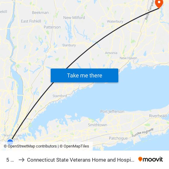 5 Av to Connecticut State Veterans Home and Hospital map