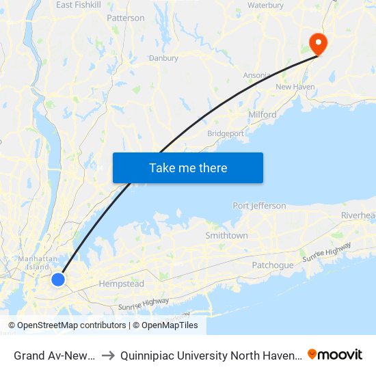Grand Av-Newtown to Quinnipiac University North Haven Campus map