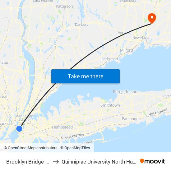 Brooklyn Bridge-City Hall to Quinnipiac University North Haven Campus map