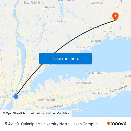 5 Av to Quinnipiac University North Haven Campus map