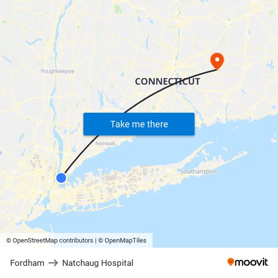 Fordham to Natchaug Hospital map