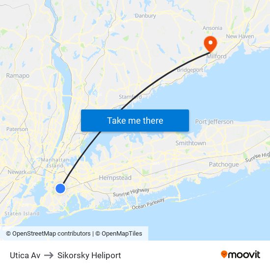 Utica Av to Sikorsky Heliport map