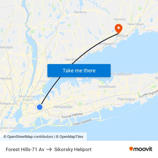 Forest Hills-71 Av to Sikorsky Heliport map