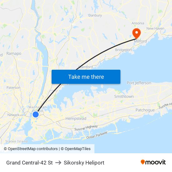 Grand Central-42 St to Sikorsky Heliport map