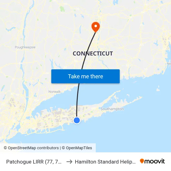 Patchogue LIRR (77, 77y) to Hamilton Standard Heliport map