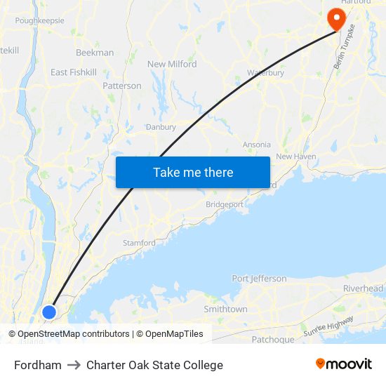 Fordham to Charter Oak State College map