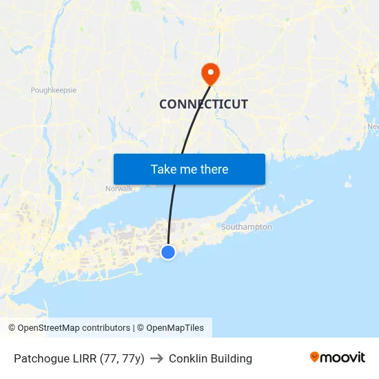 Patchogue LIRR (77, 77y) to Conklin Building map