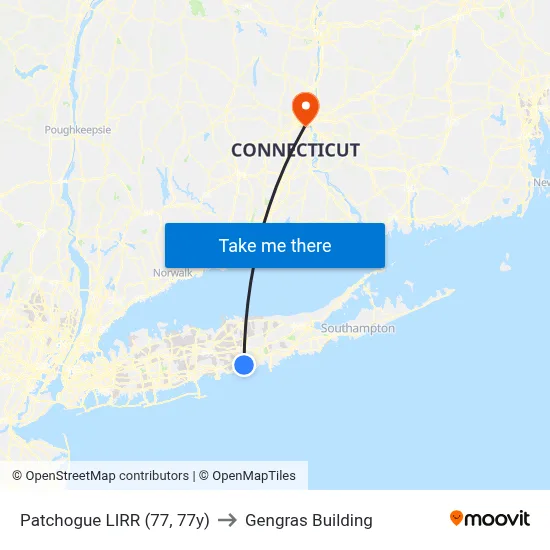 Patchogue LIRR (77, 77y) to Gengras Building map