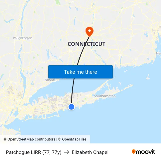 Patchogue LIRR (77, 77y) to Elizabeth Chapel map