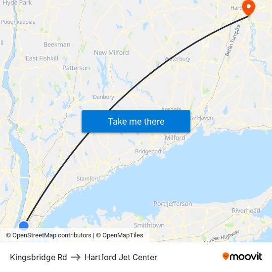 Kingsbridge Rd to Hartford Jet Center map