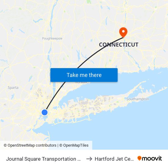 Journal Square Transportation Center to Hartford Jet Center map