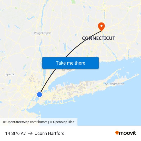 14 St/6 Av to Uconn Hartford map