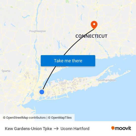 Kew Gardens-Union Tpke to Uconn Hartford map