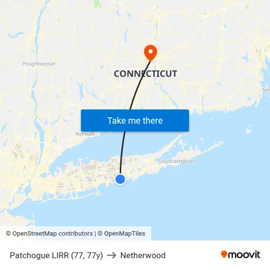 Patchogue LIRR (77, 77y) to Netherwood map