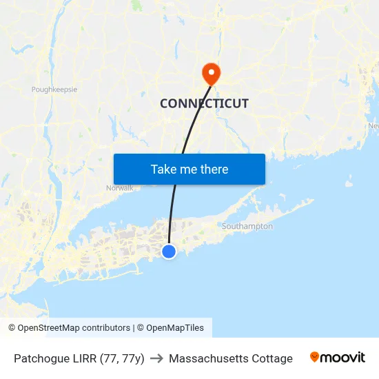 Patchogue LIRR (77, 77y) to Massachusetts Cottage map