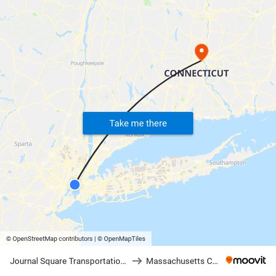 Journal Square Transportation Center to Massachusetts Cottage map