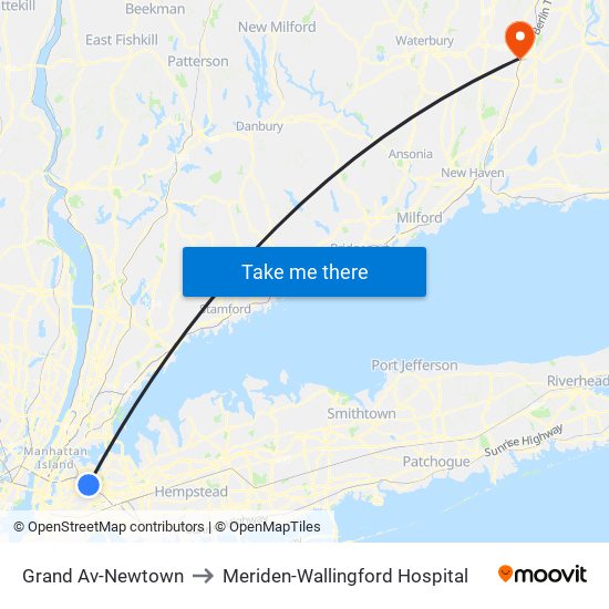 Grand Av-Newtown to Meriden-Wallingford Hospital map