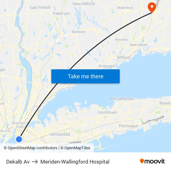 Dekalb Av to Meriden-Wallingford Hospital map