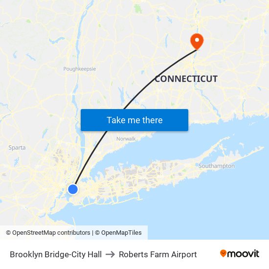 Brooklyn Bridge-City Hall to Roberts Farm Airport map