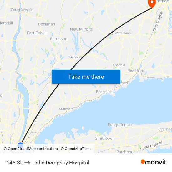 145 St to John Dempsey Hospital map