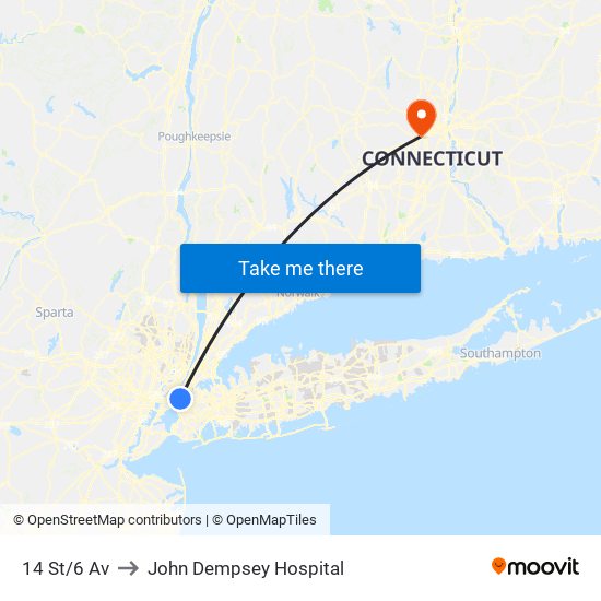14 St/6 Av to John Dempsey Hospital map