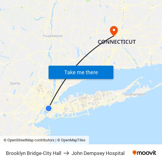 Brooklyn Bridge-City Hall to John Dempsey Hospital map