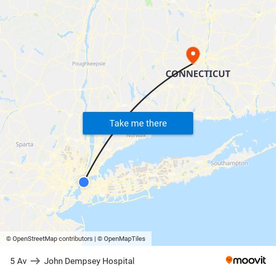 5 Av to John Dempsey Hospital map