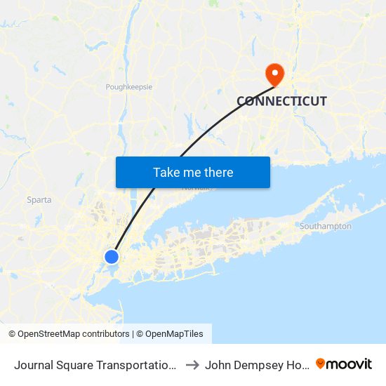 Journal Square Transportation Center to John Dempsey Hospital map