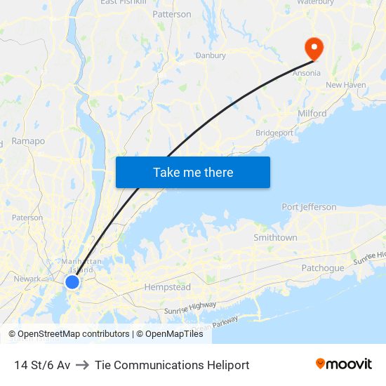 14 St/6 Av to Tie Communications Heliport map