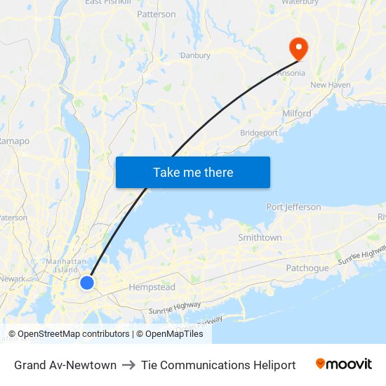 Grand Av-Newtown to Tie Communications Heliport map