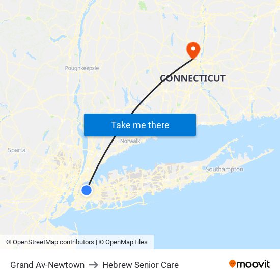 Grand Av-Newtown to Hebrew Senior Care map
