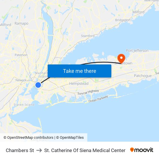 Chambers St to St. Catherine Of Siena Medical Center map