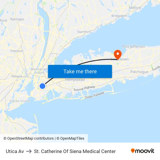 Utica Av to St. Catherine Of Siena Medical Center map