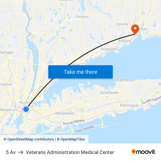 5 Av to Veterans Administration Medical Center map