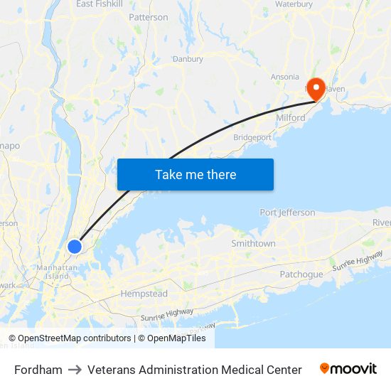Fordham to Veterans Administration Medical Center map