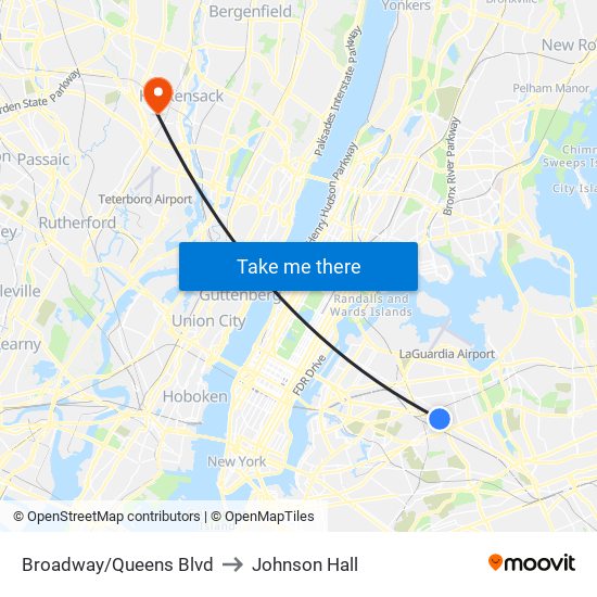 Broadway/Queens Blvd to Johnson Hall map