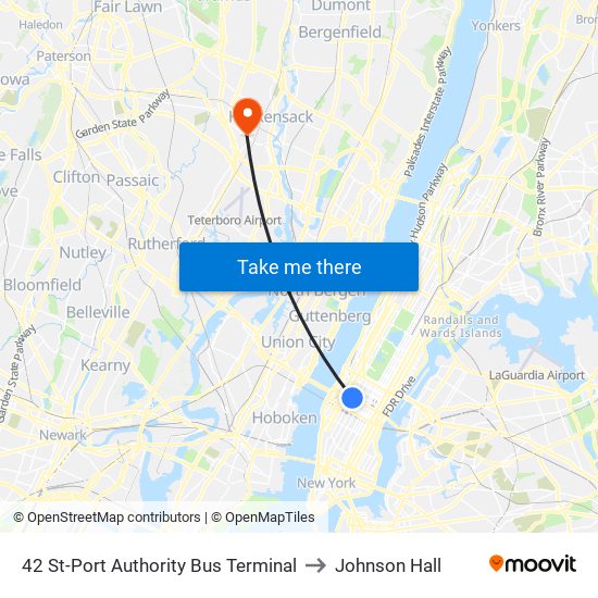 42 St-Port Authority Bus Terminal to Johnson Hall map