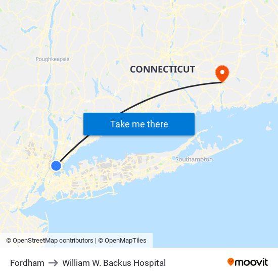 Fordham to William W. Backus Hospital map